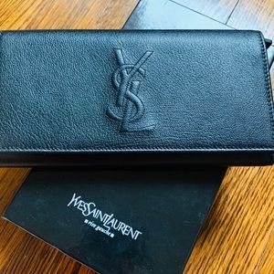 ysl black leather long wallet